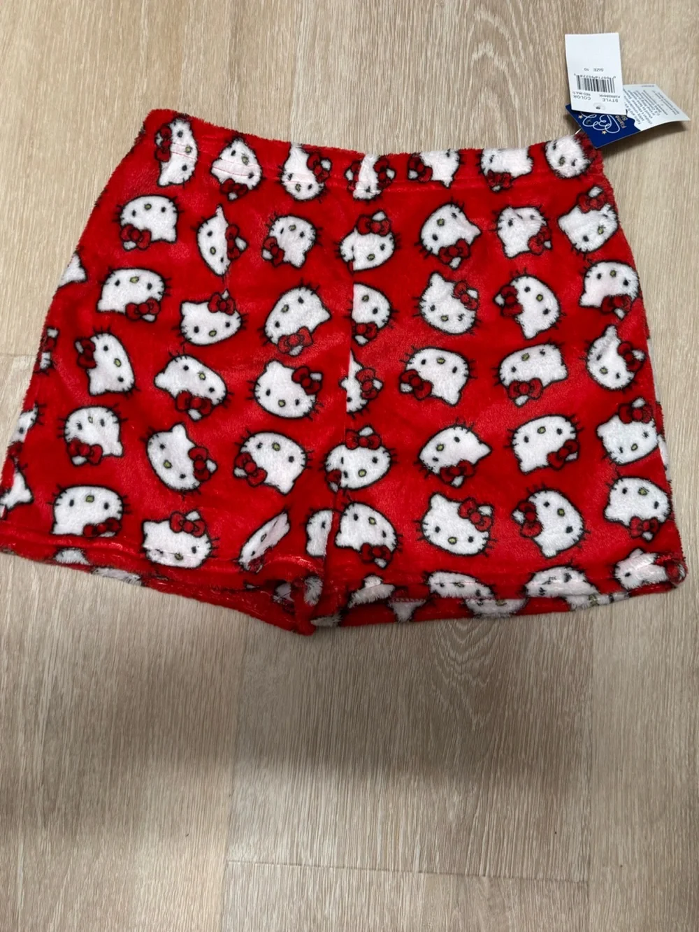 Kids Red Fleece Shorts with White Cat Print